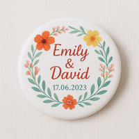 Blumiger Hochzeitsbutton mit Namen Emily & David