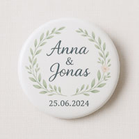 Hochzeitsbutton mit Namen Anna & Jonas und Hochzeitsdatum